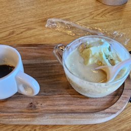 Pistachio almond affogato with the expresso on the side. Pistachio almond affogato with the expresso on the side.