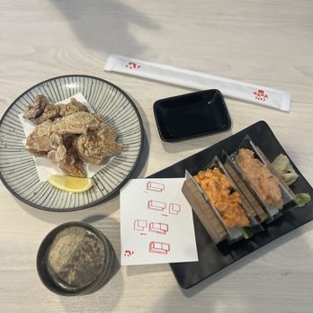 Cafe Yoto - Chicken Kaarage, spicy salmon Temaki and a scallop temaki - Japanese Near Me - Minneapolis, Minnesota