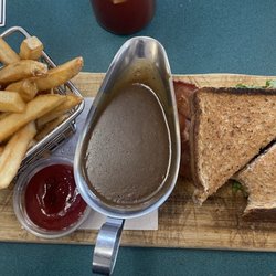 Original T's - Classic BLT with fries and gravy! Yes I took a bite out of my sandwich before I took the picture lol