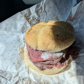 Pioneer Pit Beef - Regular pit beef, medium rare w/tiger sauce - Barbeque Near Me - Windsor Mill, Maryland Pioneer Pit Beef - Regular pit beef, medium rare w/tiger sauce - Barbeque Near Me - Windsor Mill, Maryland