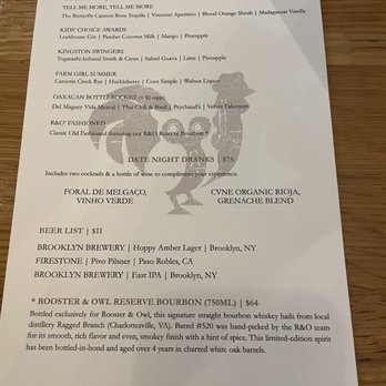 Rooster & Owl - Drink menu - New American Near Me - Washington, DC, District of Columbia