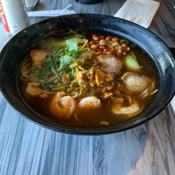 Noodleholics - Sweet The Guilin Spicy and Sour Noodle with shrimp and crispy pork - Noodles Near Me - Tucson, Arizona Noodleholics - Sweet The Guilin Spicy and Sour Noodle with shrimp and crispy pork - Noodles Near Me - Tucson, Arizona