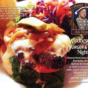 Henry VIII Ale House - Burger night Wednesday I just saw on FB! Looks like a great deal. - Pubs Near Me - Etobicoke, Ontario Henry VIII Ale House - Burger night Wednesday I just saw on FB! Looks like a great deal. - Pubs Near Me - Etobicoke, Ontario