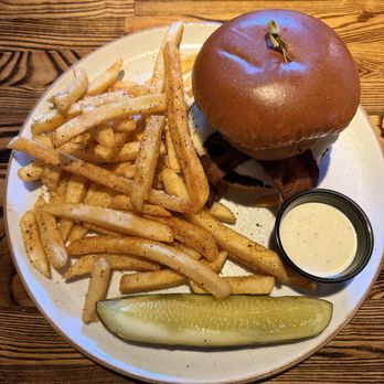 High Horse Saloon - On the Range Burger with Seasoned Fries - American Near Me - Fullerton, California High Horse Saloon - On the Range Burger with Seasoned Fries - American Near Me - Fullerton, California