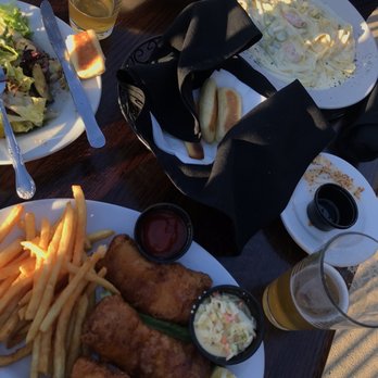 Wixom Station - Fish and Chips, salads, what was supposed to be chicken AND shrimp Alfredo... - Seafood Near Me - Wixom, Michigan