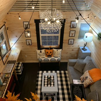 Coops Creek Cabins - Comfy Living Area Looking Down from Loft Above in Critter Cottage - Vacation Rentals Near Me Coops Creek Cabins - Comfy Living Area Looking Down from Loft Above in Critter Cottage - Vacation Rentals Near Me
