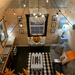 Coops Creek Cabins - Comfy Living Area Looking Down from Loft Above in Critter Cottage