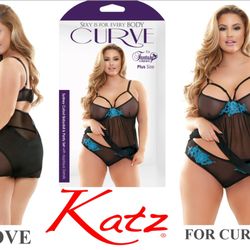 Katz - The seductive Sydney cutout babydoll & panty set with applique details is one sexy silhouette. The shoulder straps are adjustable as well as