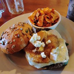 The Peach Bourbon Craft Burger at Seasons Harvest Cafe.