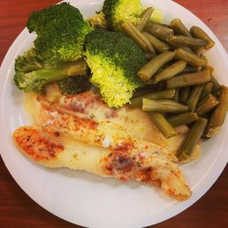Baked Lemon Herb Fish, Broccoli, Green Beans. Baked Lemon Herb Fish, Broccoli, Green Beans.