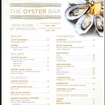 The Oyster Bar - Detailed menu - Bars Near Me - Stateline, Nevada The Oyster Bar - Detailed menu - Bars Near Me - Stateline, Nevada