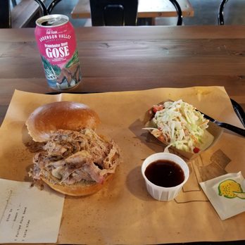 Lucius Q - Pulled pork sandwich, cole slaw, mild sauce, and a beer to wash it all down - Barbeque Near Me - Cincinnati, Ohio Lucius Q - Pulled pork sandwich, cole slaw, mild sauce, and a beer to wash it all down - Barbeque Near Me - Cincinnati, Ohio