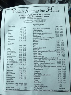Menu photo 4 Viola's Submarine House Niagara Falls, NY Menu photo 4 Viola's Submarine House Niagara Falls, NY