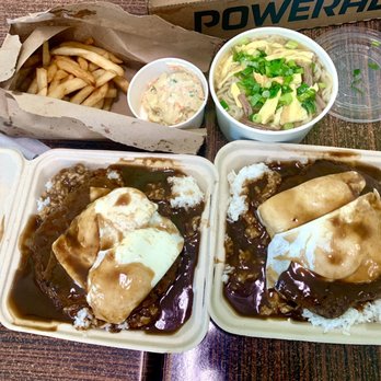 Pine Tree Cafe - Loco Moco of rice topped with 1 or 2 hamburger patties, 1 or 2 over easy eggs, smothered with brown gravy. Sm$10.95 Lg$15.95. 5* - Breakfast & Brunch Near Me - Kailua-Kona, Hawaii Pine Tree Cafe - Loco Moco of rice topped with 1 or 2 hamburger patties, 1 or 2 over easy eggs, smothered with brown gravy. Sm$10.95 Lg$15.95. 5* - Breakfast & Brunch Near Me - Kailua-Kona, Hawaii