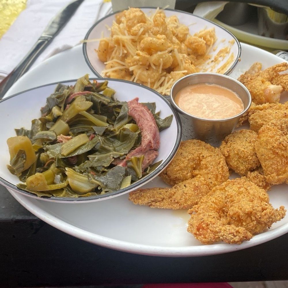 Lost & Found - Fried shrimp Mac$Cheese Turkey Collard Greens - Cocktail Bars Near Me - Houston, Texas Lost & Found - Fried shrimp Mac$Cheese Turkey Collard Greens - Cocktail Bars Near Me - Houston, Texas