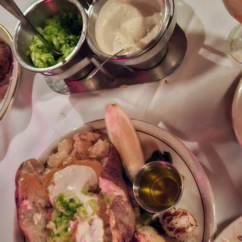 Clearman's Steak 'N Stein - Scallops: Fried is the way to go w/ Giant stuffed potato. Potato condiments in back. - Steakhouses Near Me - Pico Rivera, California