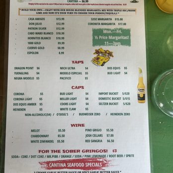 Cantina Dos Amigos - Drinks menu - Mexican Near Me - Indialantic, Florida