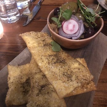 The Hutton - Warm olives and zatar pasta chips - New American Near Me - Jersey City, New Jersey