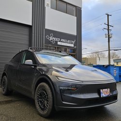 Speed Projects Laboratory - Tesla Model Y Juniper Mountain Pass Performance Lift Kit & rear adjustable camber arms installation