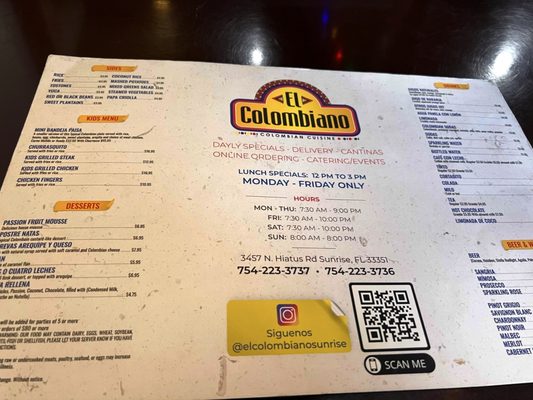 Menu photo 2 El Colombiano Sunrise, FL Menu photo 2 El Colombiano Sunrise, FL