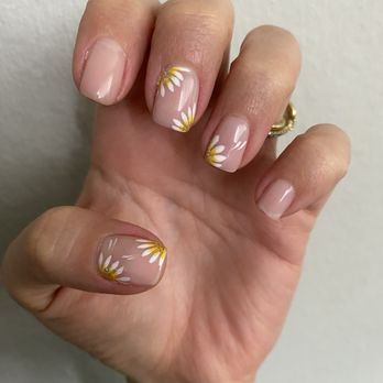 Vana Nails Spa - Nude color with flower design - Nail Salons Near Me - Walnut, California Vana Nails Spa - Nude color with flower design - Nail Salons Near Me - Walnut, California