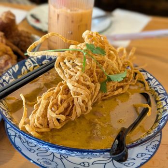 Chiang Rai - Khao soi noodle soup with ribeye. 4 out of 5. A little salty for my taste but overall still delicious. - Thai Near Me - Long Beach, California Chiang Rai - Khao soi noodle soup with ribeye. 4 out of 5. A little salty for my taste but overall still delicious. - Thai Near Me - Long Beach, California