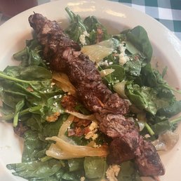 Steakhouse salad .. tenderloin tips on a skewer cost 17$ and tasted amazing !!! Steakhouse salad .. tenderloin tips on a skewer cost 17$ and tasted amazing !!!