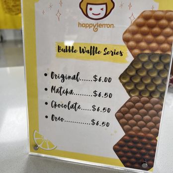 Happy Lemon - Bubble waffle prices, they are very filling and delicious. Had the original with taro cream puff. - Bubble Tea Near Me - Tucson, Arizona Happy Lemon - Bubble waffle prices, they are very filling and delicious. Had the original with taro cream puff. - Bubble Tea Near Me - Tucson, Arizona