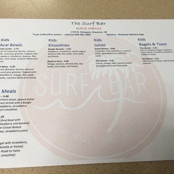 Surf Bar - Kids menu! Love this! - Acai Bowls Near Me - Shawnee, Oklahoma