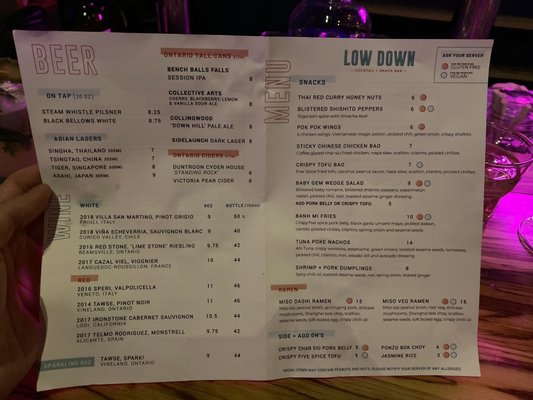 Menu photo 1 Low Down Bar Collingwood, ON