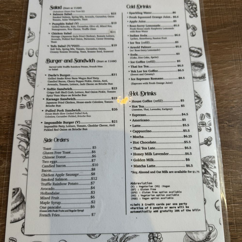 Darla Cafe  - Menu - as of 10.20.24 - Asian Fusion Near Me - Saratoga, California