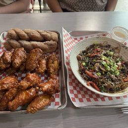 Jepchae, wings, 2pc Korean Donuts & Sauce