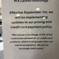 M K Larson Audiology - New credit card policy Sept 2, 2026