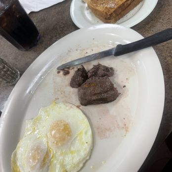Andy's Country Kitchen - Sirloin (mostly devoured) and eggs and white buttered toast - Breakfast & Brunch Near Me - Corpus Christi, Texas
