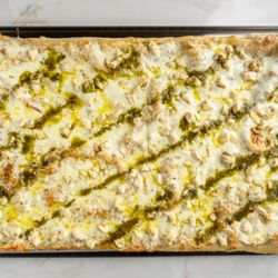 Ravenna Pizza - Chicken Pesto; Mozzarella Cheese, Seasoned Chicken, House-made Pesto Sauce, Grana Padano Cheese