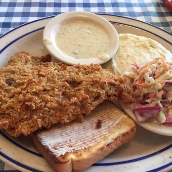 Mia's Table - Chicken fried steak with mashed potatoes, coleslaw and jalapeño gravy on the side. Best in Houston! Yum! - American Near Me - Houston, Texas