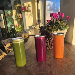 Barrier Beets - A flight of our three signature cold-pressed juices... Green with Envy, Root Awakening, and Glow Getter