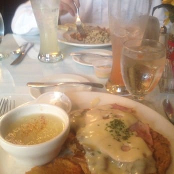 The Rathskeller - Schnitzel Cordon Bleu with potato pancakes and applesauce - German Near Me - Indianapolis, Indiana
