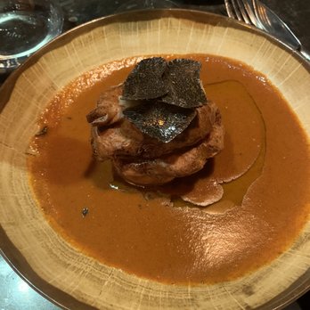 Le Hide - Lobster bisque with gougere and truffle slices. Omg delicious! - French Near Me - Paris, 75 Le Hide - Lobster bisque with gougere and truffle slices. Omg delicious! - French Near Me - Paris, 75