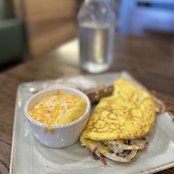First Watch - The works omelette (no sour cream) and cheesy grits.