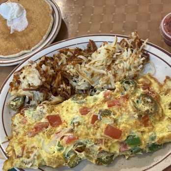 Judy's Cafe - Spanish Omelet w/ Pancake - American Near Me - Garland, Texas Judy's Cafe - Spanish Omelet w/ Pancake - American Near Me - Garland, Texas