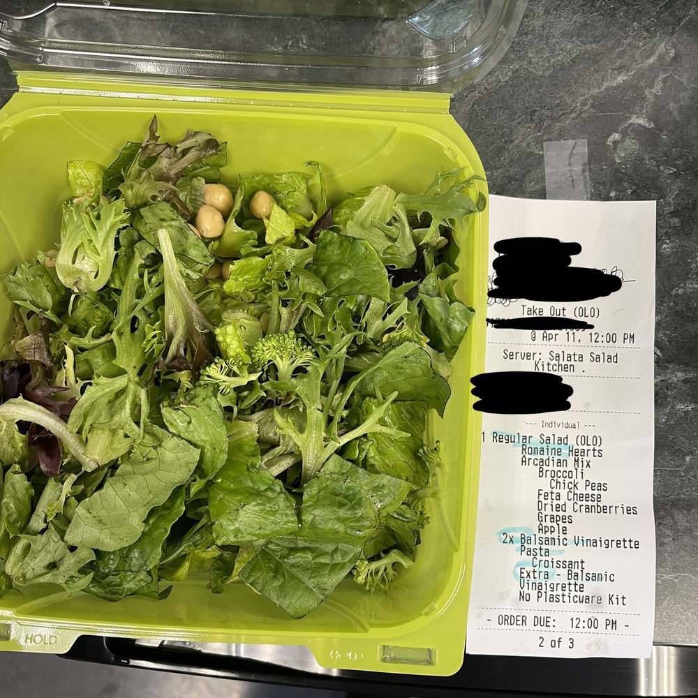 Salata - What I got versus what should have been on my order. Literally got lettuce, chickpeas and broccoli (barely any at that) and nothing else. - Salad Near Me - Austin, Texas Salata - What I got versus what should have been on my order. Literally got lettuce, chickpeas and broccoli (barely any at that) and nothing else. - Salad Near Me - Austin, Texas