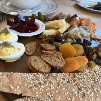 New Scenic Cafe - Smorgasbord! Pickled beets, deviled eggs, dried fruit, pickled herring, smoked salmon, artisan crackers, olives, rugbred, cheese, mustard - New American Near Me - Duluth, Minnesota