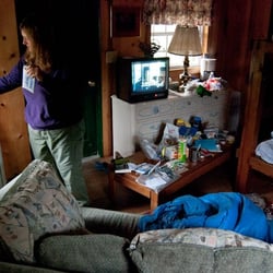 Uncle Johnny's Nolichucky Hostel Cabins & Camping - Cabin -two bunks, couch, microwave and television with VCR and lots of movies, oil heater; and our stuff all over.