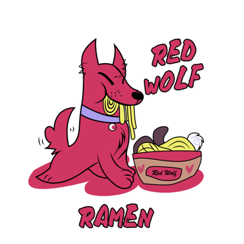 Red Wolf Ramen - a dog eating ramen - Ramen Near Me - Opelika, Alabama