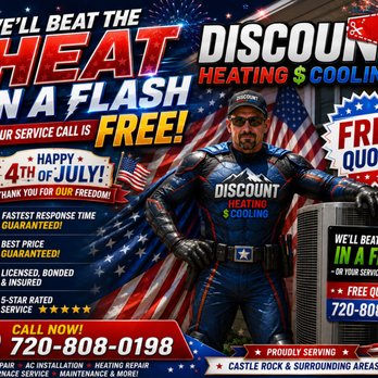 Discount Heating & Cooling - We'll beat the heat in A flash or your service call is free. Ac repair, ac installation throughout castle rock - Heating & Air Conditioning/HVAC Near Me - Castle Rock, Colorado Discount Heating & Cooling - We'll beat the heat in A flash or your service call is free. Ac repair, ac installation throughout castle rock - Heating & Air Conditioning/HVAC Near Me - Castle Rock, Colorado