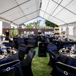 Tent, tables, and chairs Tent, tables, and chairs