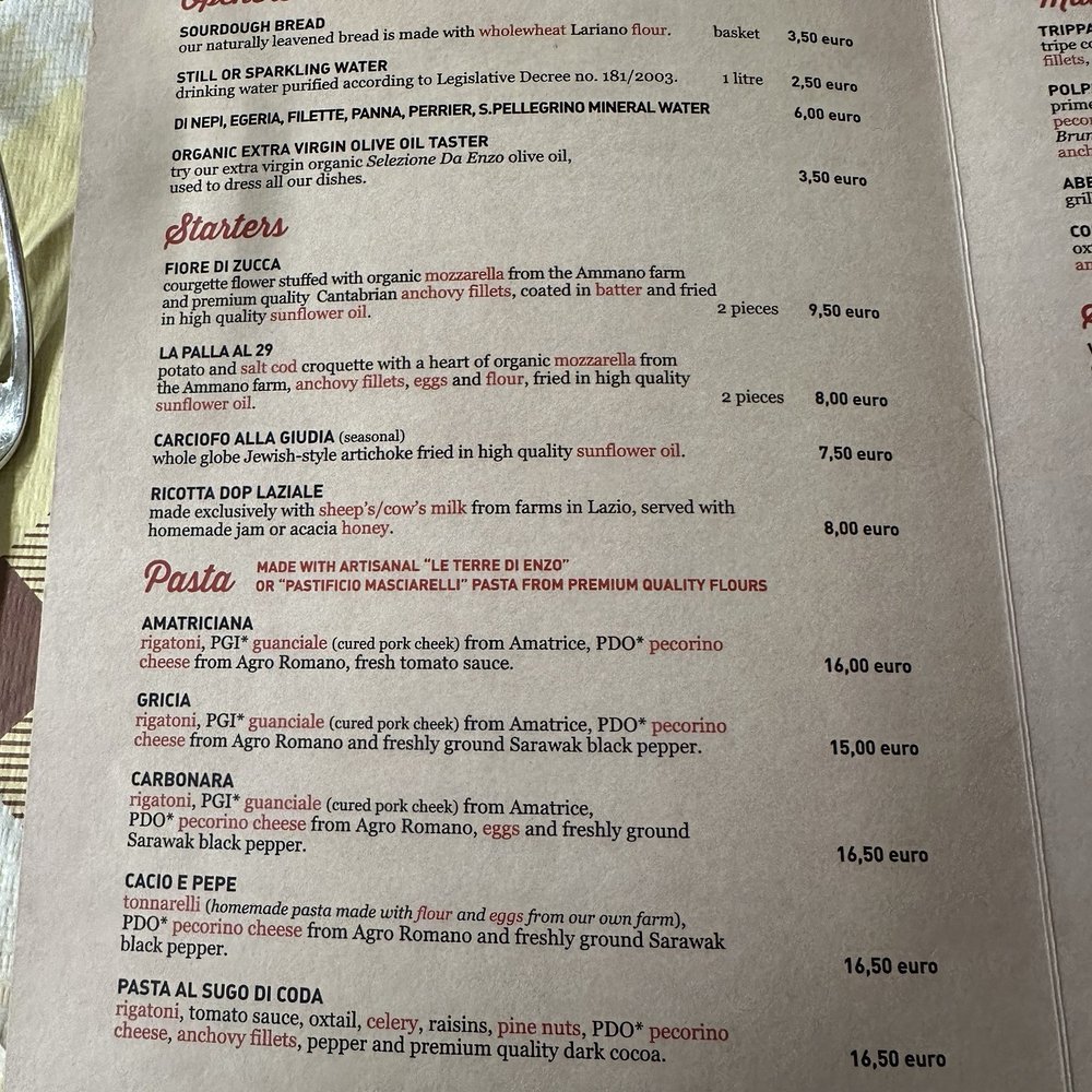 Da Enzo al 29 - Menu as of 10/2/25 - Roman Near Me - Rome, RM Da Enzo al 29 - Menu as of 10/2/25 - Roman Near Me - Rome, RM