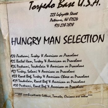 Torpedo Base - Partial menu. - Sandwiches Near Me - Paterson, New Jersey