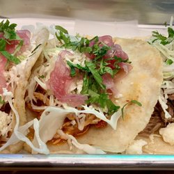 Tejas - Two chicken tacos, one brisket